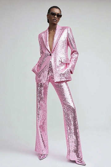 Sparkly rose 2 pièces femmes bal costumes avec poches